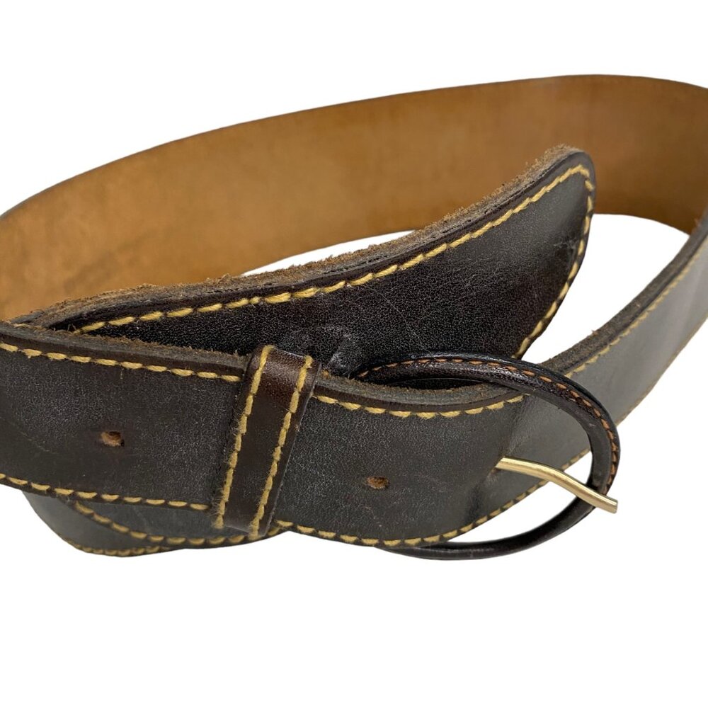 Handmade waxed oil tan leather wide belt 9294 brown round buckle Made in Uruguay - Picture 2 of 6